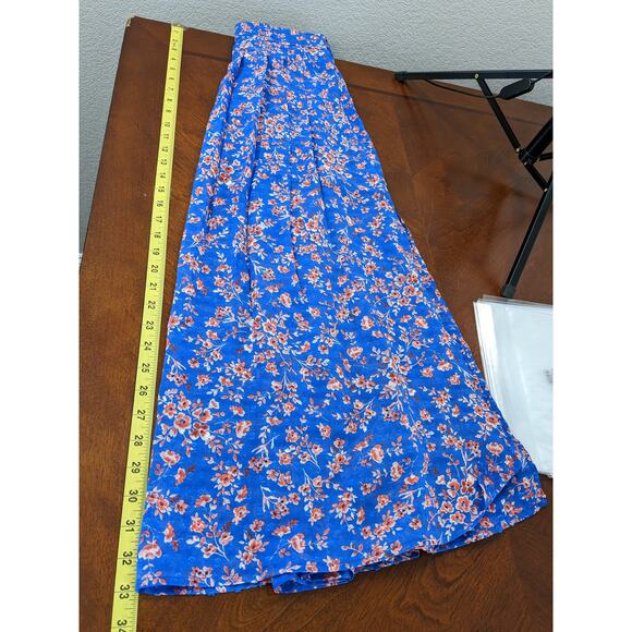 Berthie Paris Maxi Skirt 4 Blue Floral Sheer High Slit Long Lined Bohemian Retro - Picture 13 of 15